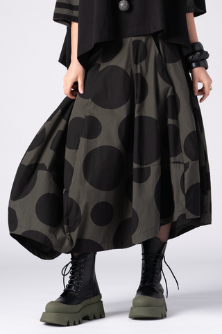 ALEMBIKA Balloon Skirt in Olive Dots
