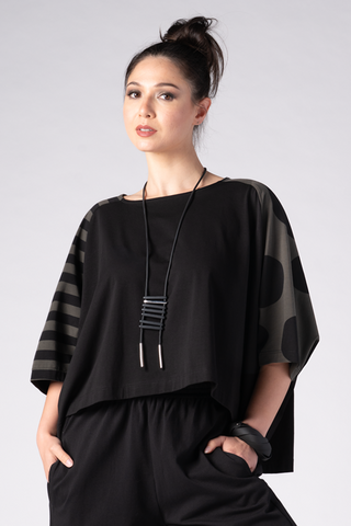 ALEMBIKA Doppia Crop Top in Olive Stripes & Dots