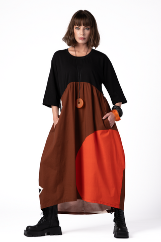 ALEMBIKA Bloom Dress in Sepia/Black/Orange