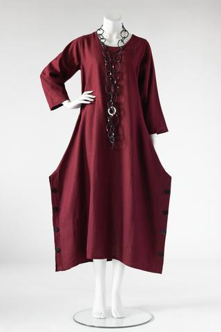 Whitney Button Dress in Bordeaux Roma