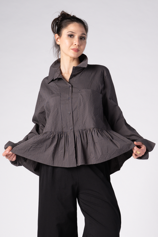 GERSHON Mara Crop Jacket in Graphite/Mustard Pinstripe