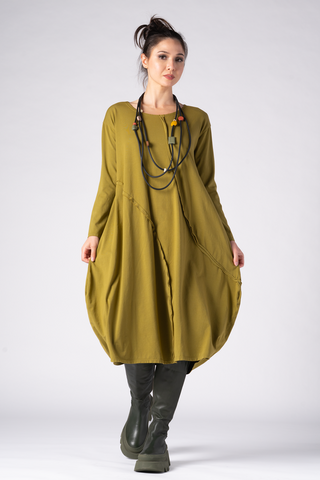 GRIZAS L/S Bulle Dress in Chartreuse Green Jersey