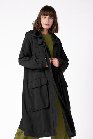GRIZAS Pocket Coat in Black Jersey