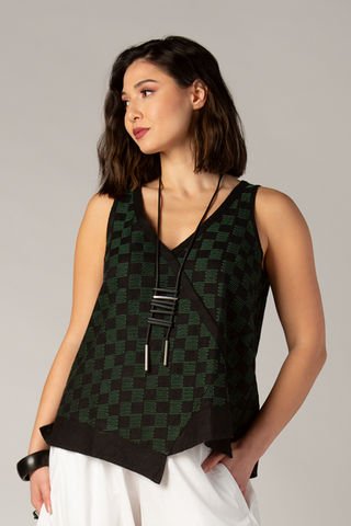 LUUKAA Quinn Tank in Black Print Linen