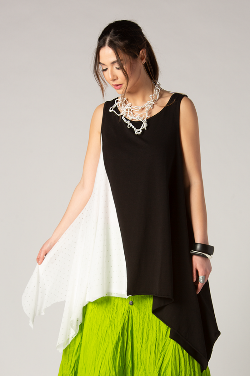 LUUKAA Lucia Tunic in Black with White Mesh