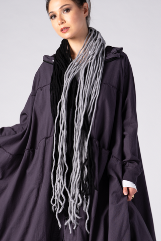 Paris Wide Huruhuru Scarf in Black/Grey Felted Wool