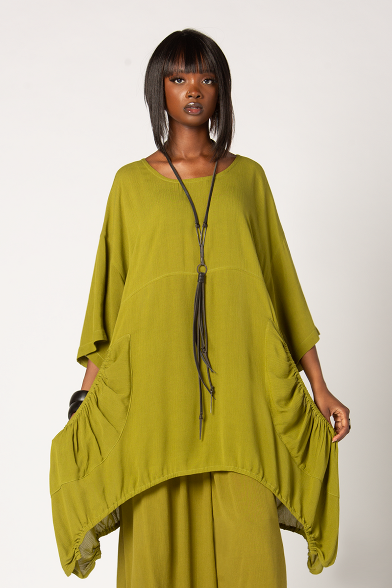 Kipas Top in Green Chartreuse Crinkle