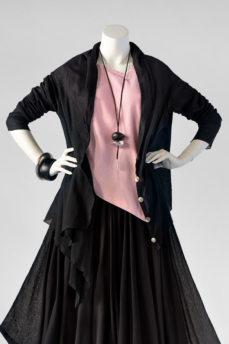 Asymmetric Jacket in Black Rafina Crinkle