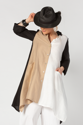 ALEMBIKA Linen Shirt in Black/White/Taupe