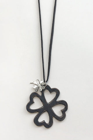 Clover Necklace in Grey Leather