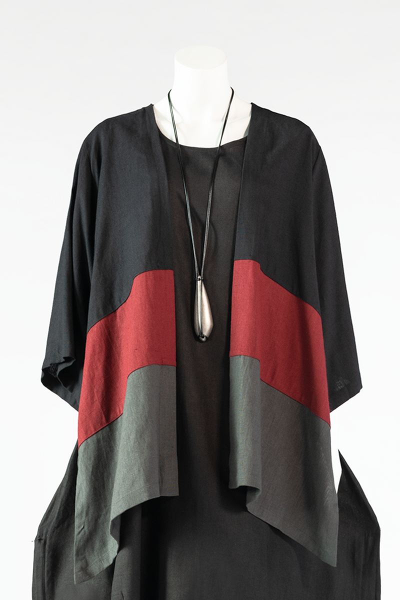 Short Kimono Jacket in Bordeaux/Charcoal/Black Roma