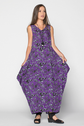Diamond Dress in Purple Borago Print Boston