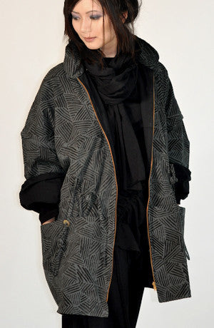 Reversible Anorak in Charcoal Print Canvas