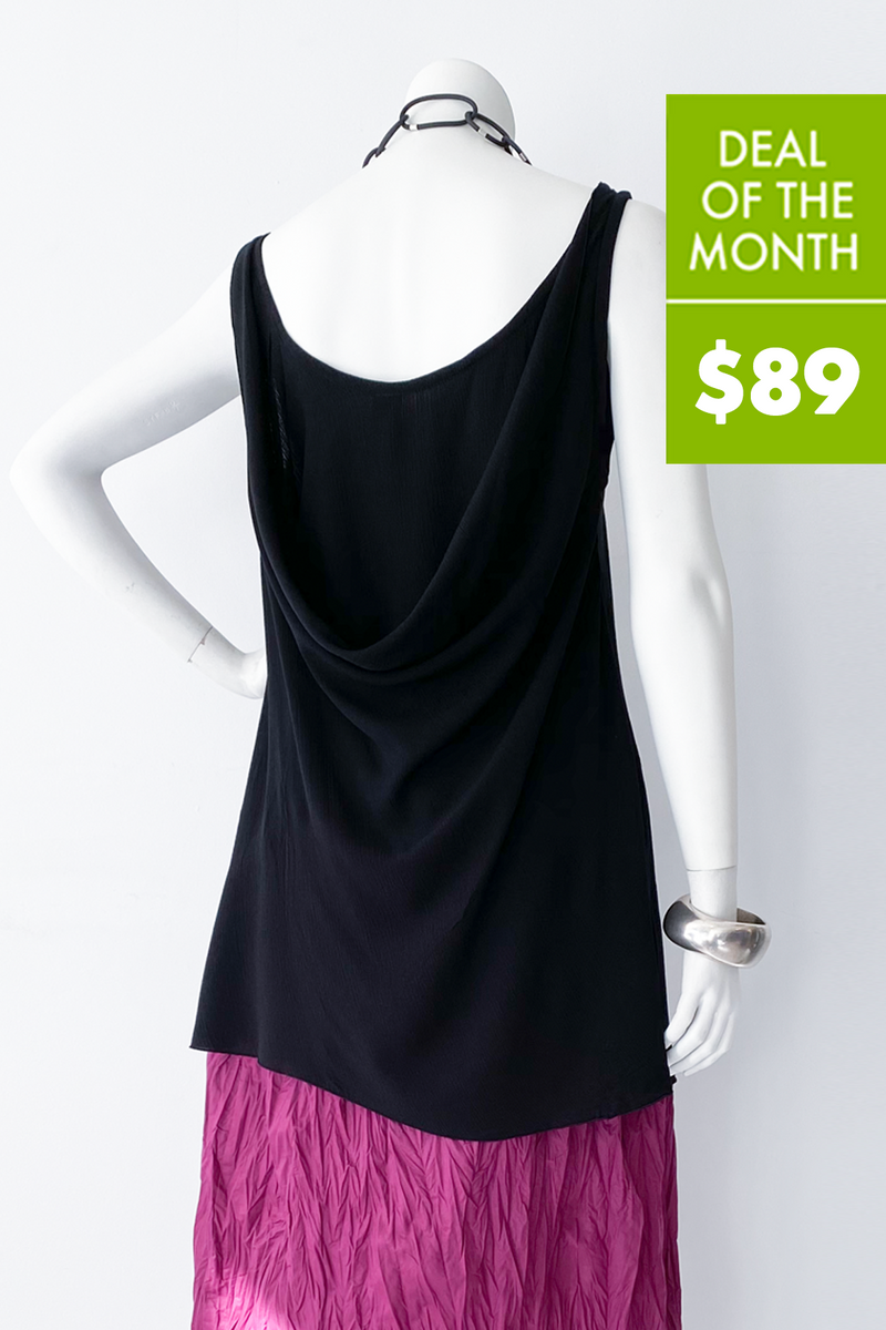 Drape Back Tank in Black Crinkle | KALIYANA.COM