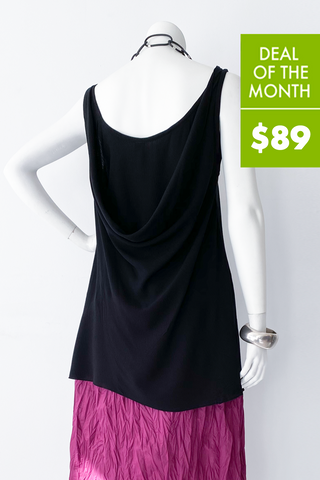 Drape Back Tank in Black Crinkle
