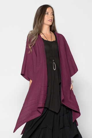 Stitch Long Kimono Jacket in Fig Roma