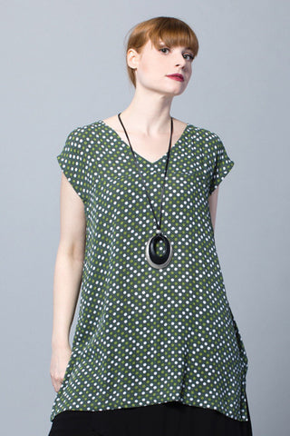 Izumi Top in Green Dots Crinkle