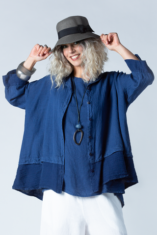GRIZAS Button Up Shirt in Blue Linen