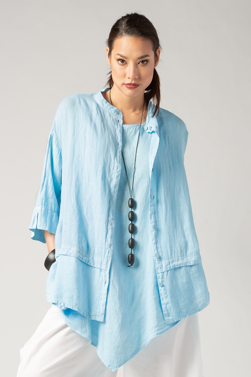 GRIZAS Button Up Shirt in Cielo Linen