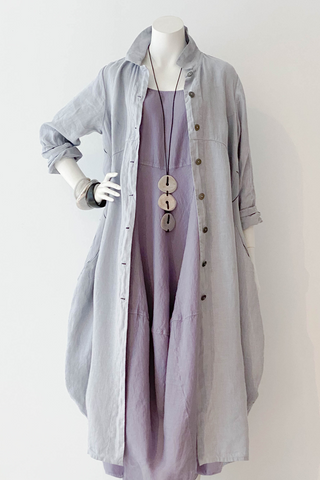 GRIZAS Odissea Coat in Light Grey Linen