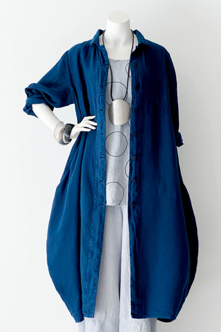 GRIZAS Odissea Coat in Navy Linen