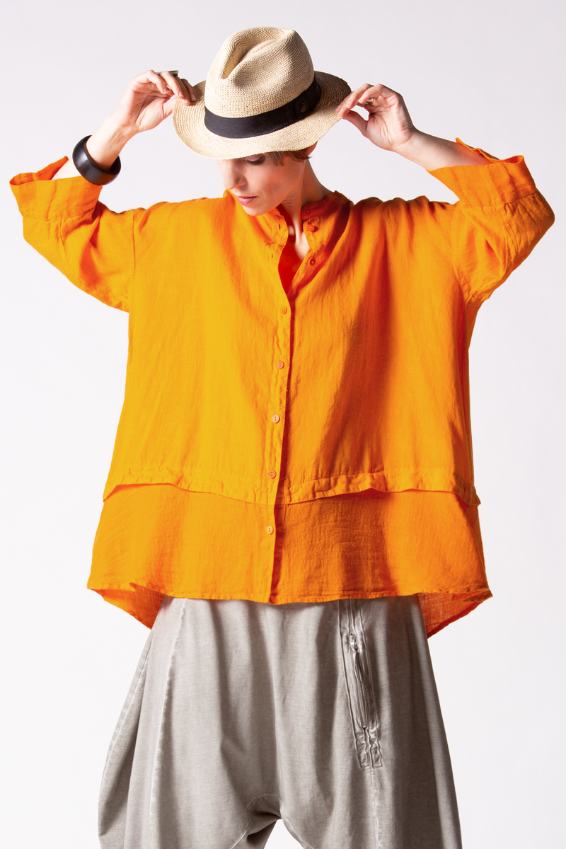 GRIZAS Button Up Shirt in Orange Linen