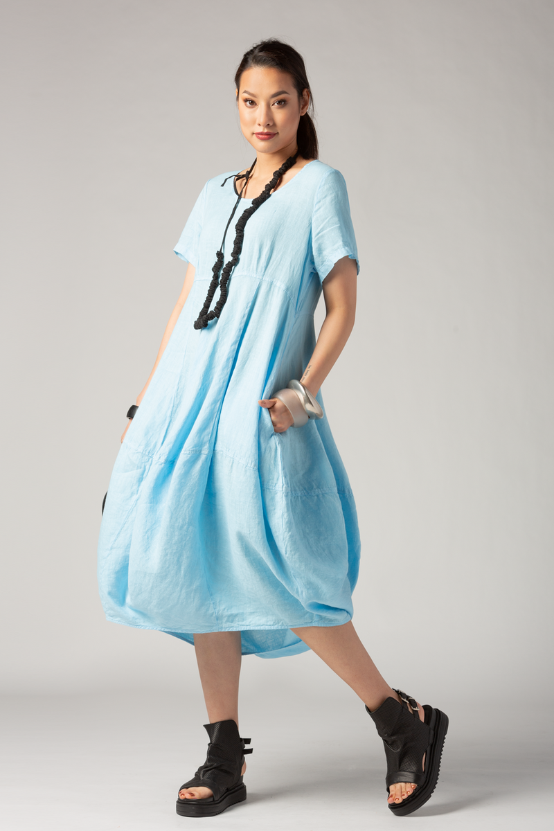 GRIZAS S/S Palloncino Dress in Cielo Linen - Main Image