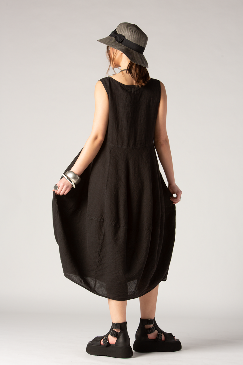 GRIZAS Palloncino Dress in Black Linen