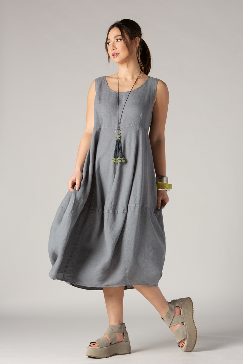 GRIZAS Palloncino Dress in Grey Linen | KALIYANA.COM