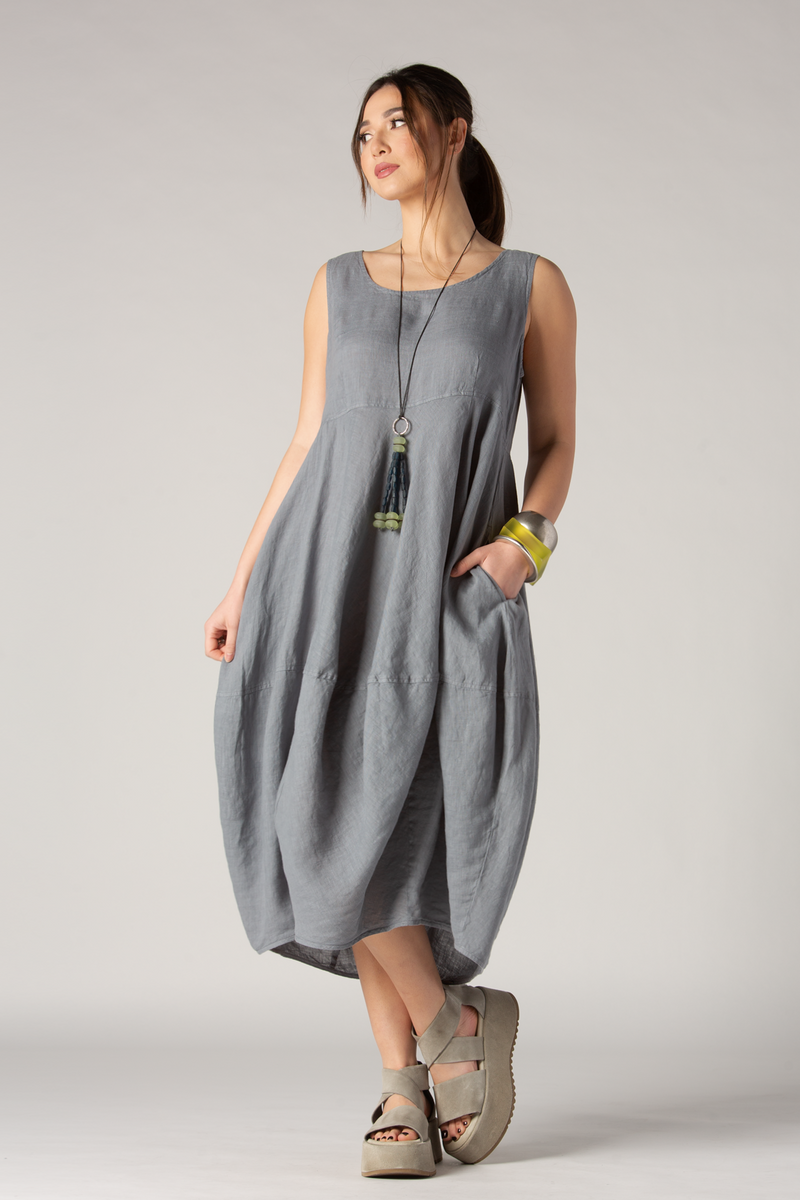 GRIZAS Palloncino Dress in Grey Linen | KALIYANA.COM GRIZAS Palloncino Dress in Grey Linen | KALIYANA.COM