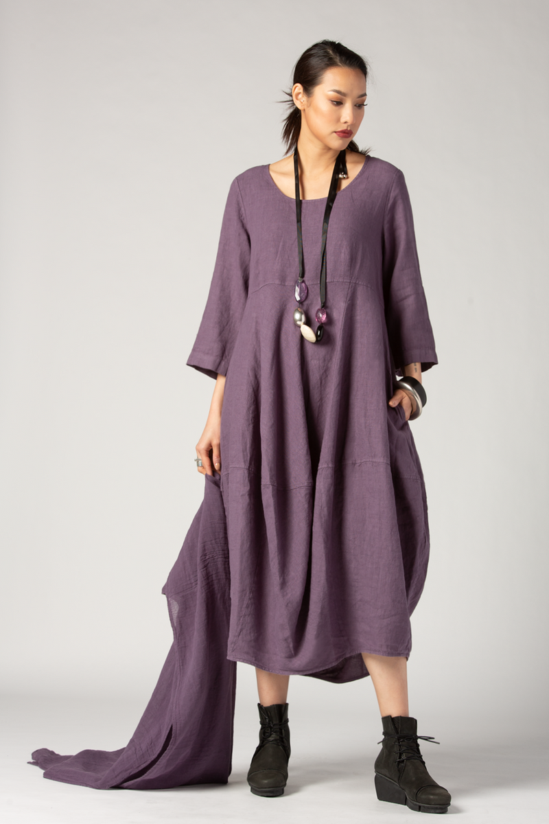 GRIZAS 3/4 Palloncino Dress in Purple Linen