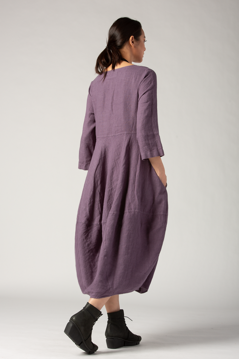 GRIZAS 3/4 Palloncino Dress in Purple Linen