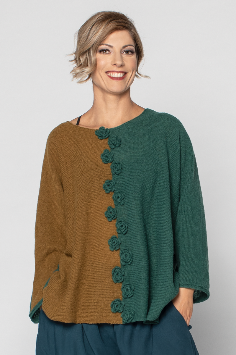 GRIZAS Rosette Sweater in Ocha/Emerald