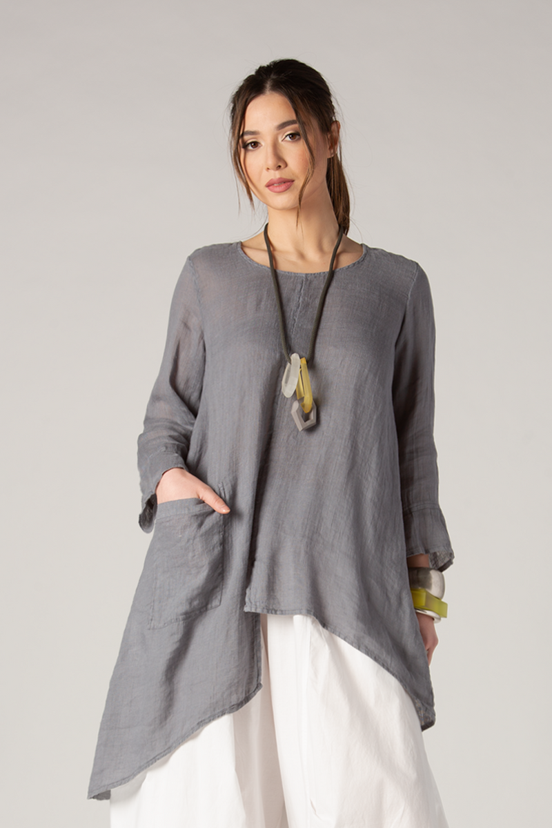 GRIZAS 3/4 Asymmetric Tunic in Grey Linen