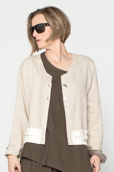Ruffle Crop Jacket in Natural/Ivory Roma