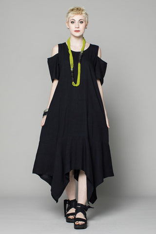 Cold Shoulder Dress in Black Papyrus
