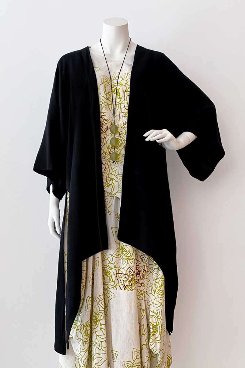 Long Kimono Jacket in Black Papyrus