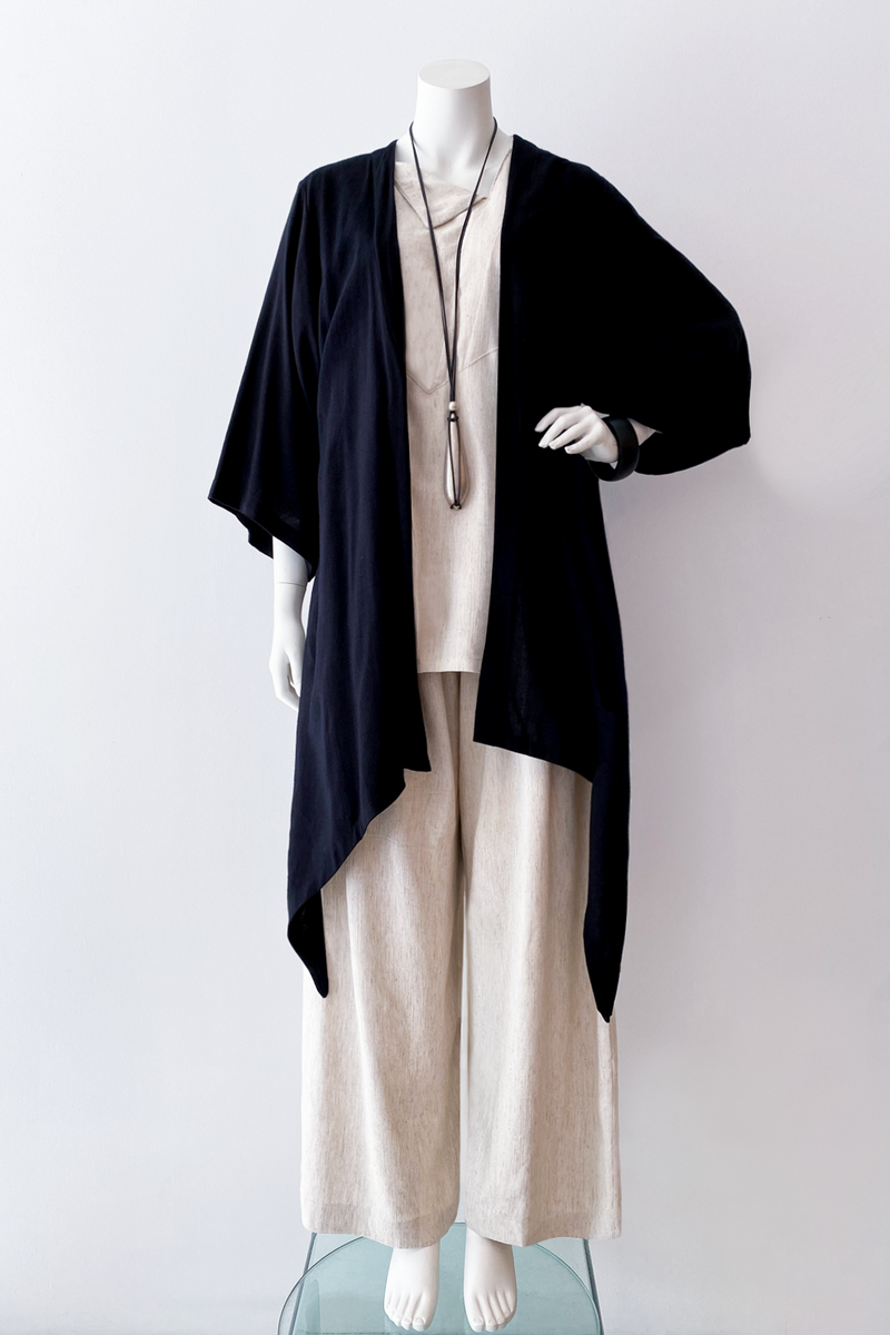 Long Kimono Jacket in Black Papyrus | KALIYANA.COM