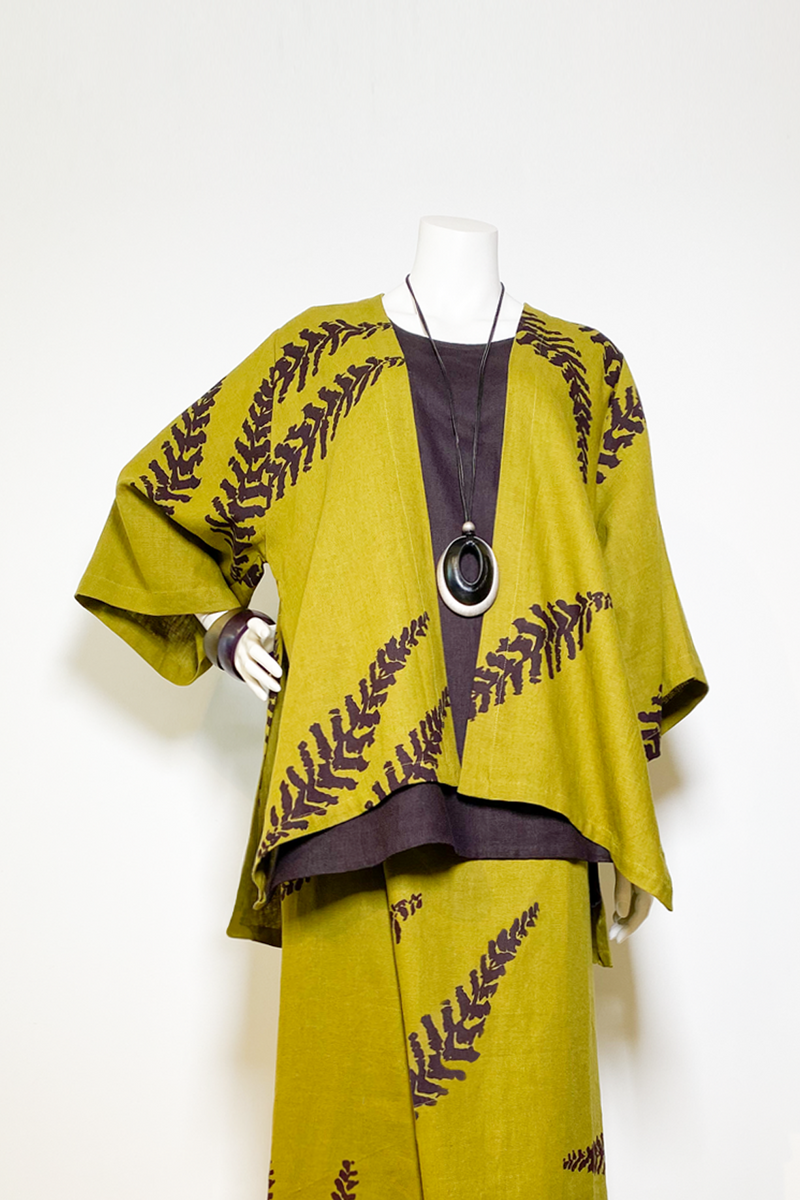 Short Kimono Jacket in Chartreuse Print Roma