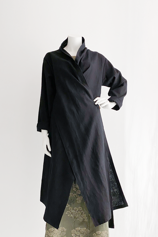Long Cross Coat in Black Roma