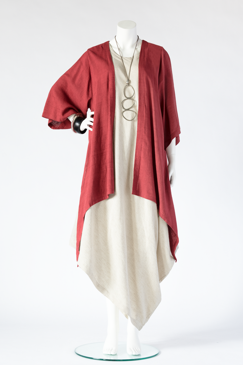 Long Kimono Jacket in Raspberry Papyrus KALIYANA.COM