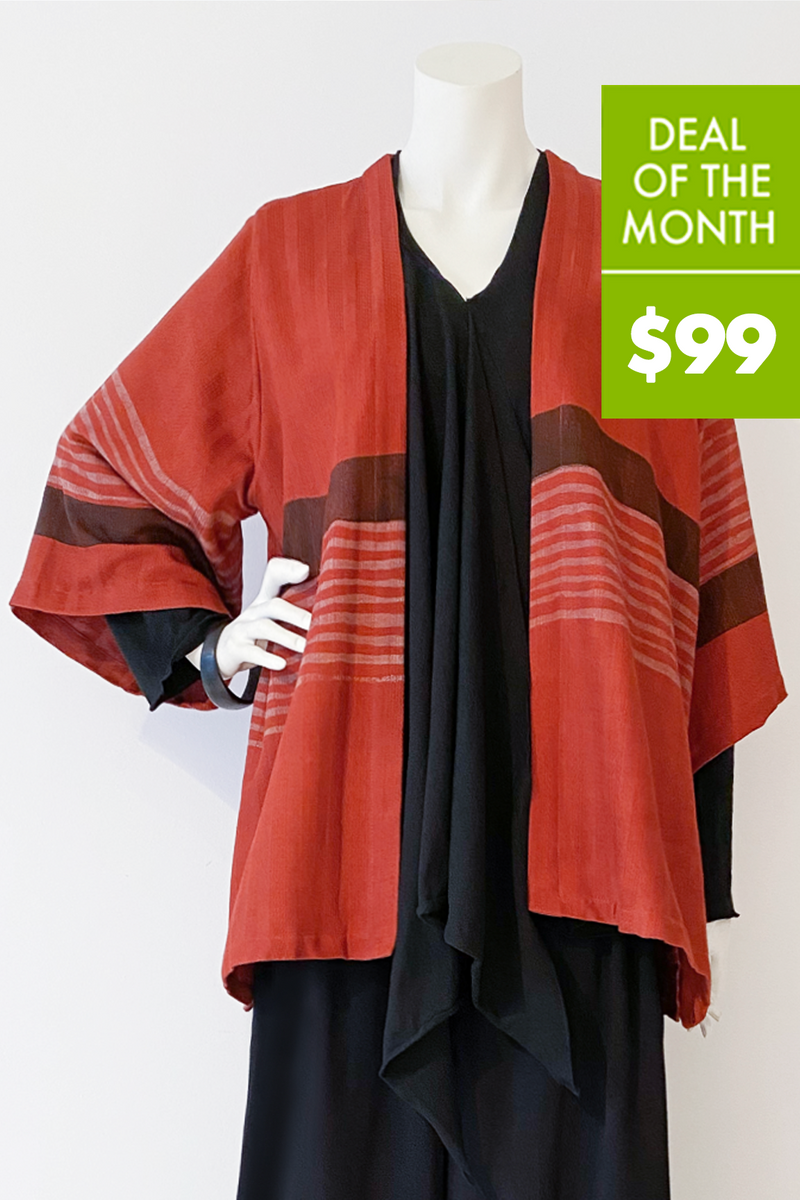 Short Kimono Jacket in Red Stripe