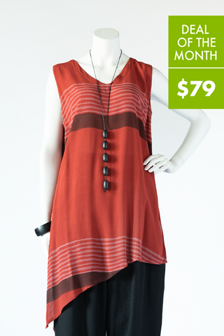 Diagonal Tank in Red Stripe Crinkle