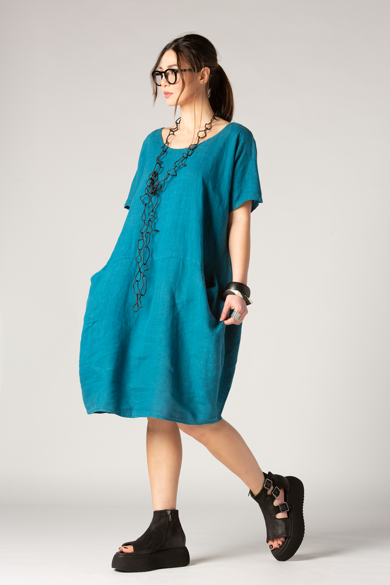 TALIA 3D Dress in Blue Linen