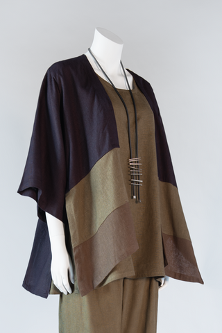 Short Kimono Jacket in Thyme/Aubergine/Nutmeg Roma
