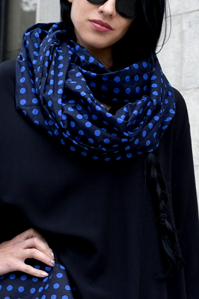 Carnaby Scarf in Black & Blue Polka Dots Carnaby